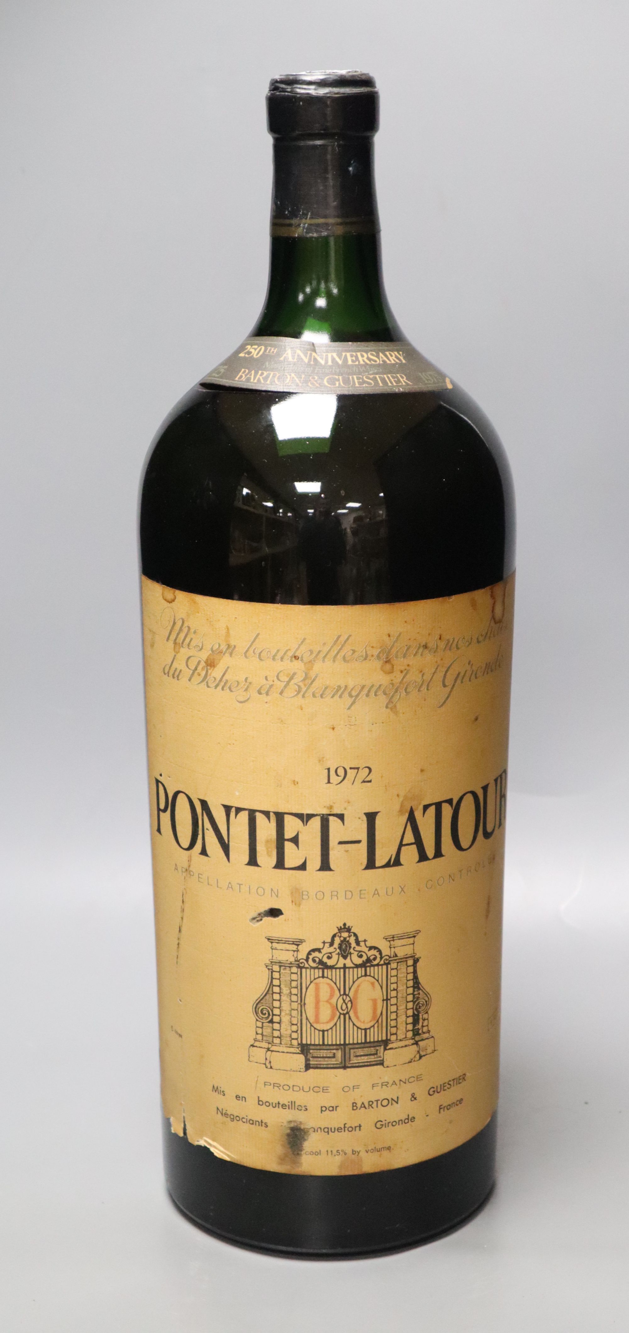 An Imperiale (600cl) bottle of Chateau Pontet-Latour, 1972, the 250th Anniversary of the house of Barton & Guestier,